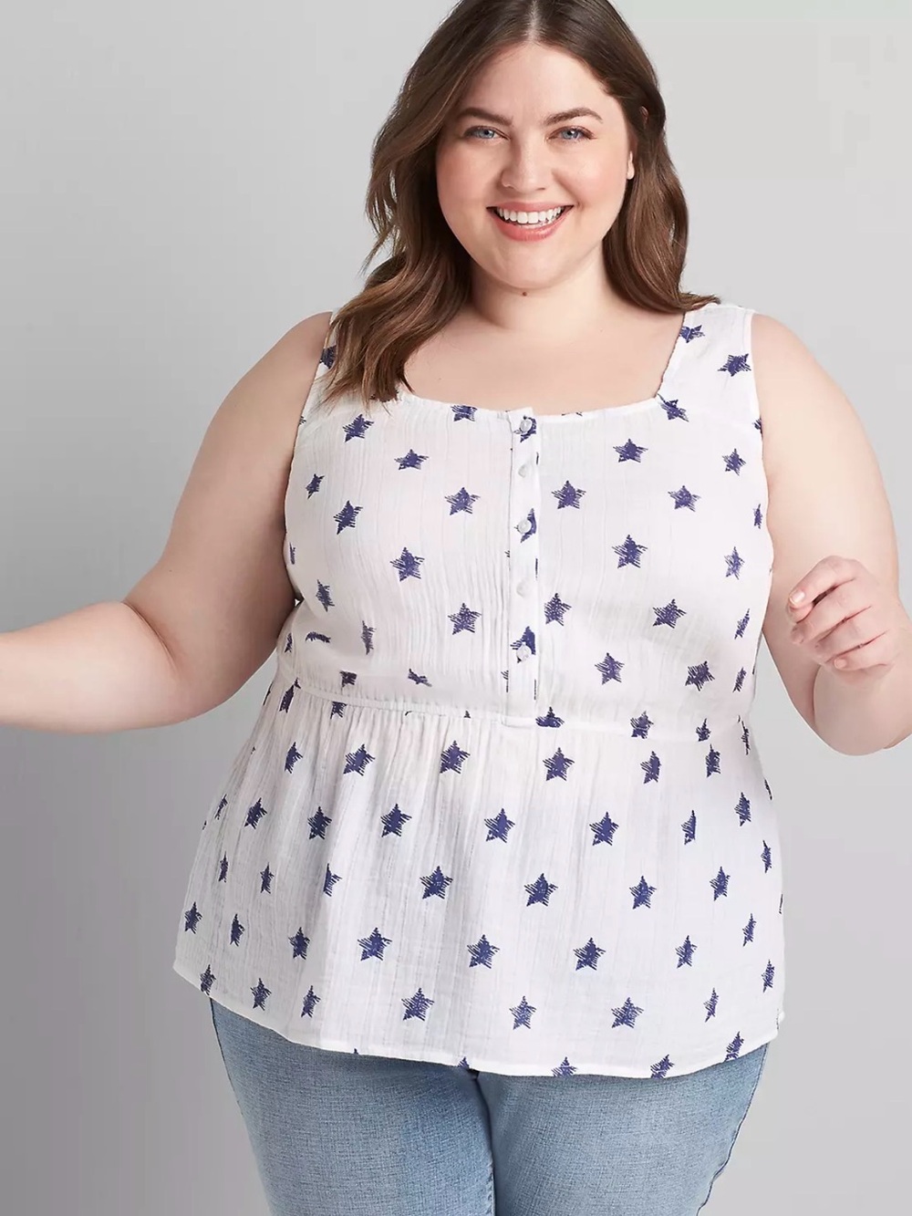 Lane Bryant No Peek Printed Button-Front Peplum Top NWT Size 16